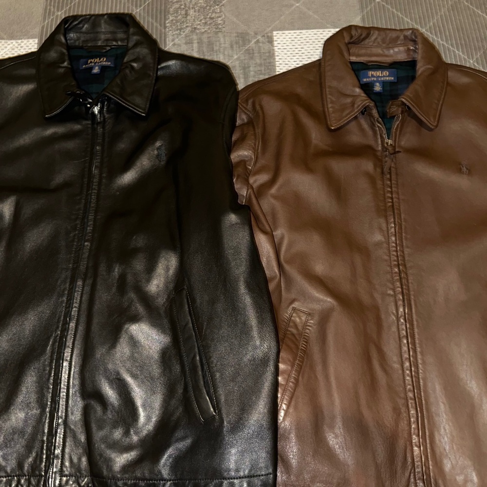 2 Polo Ralph Lauren Leather Jackets - Black & Brown (XL)